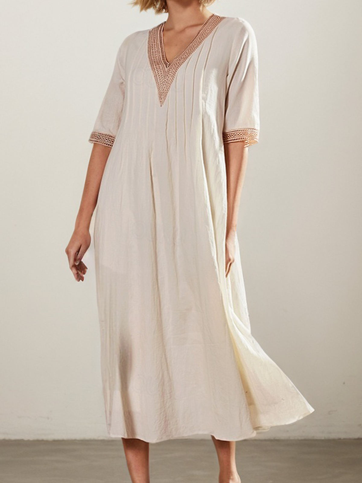 Vacation Plain linen-cotton Midi Dress