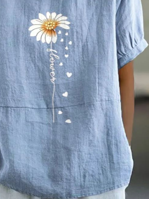 Women's Floral Spring Print Lapel Short Sleeve Shirt