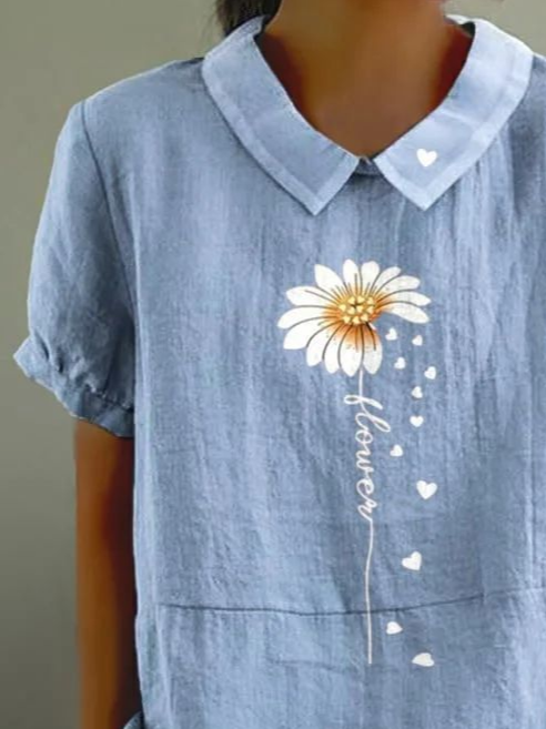 Women's Floral Spring Print Lapel Short Sleeve Shirt