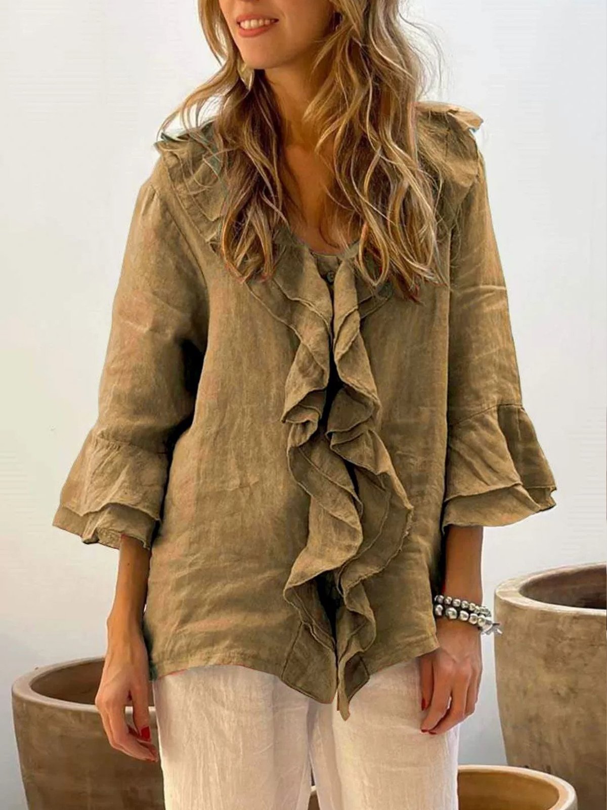 Casual Plain Peplum Blouse
