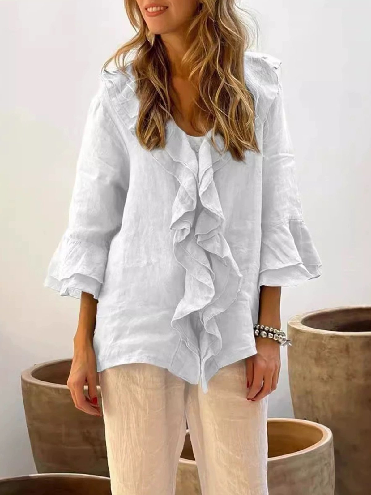 Casual Plain Peplum Blouse