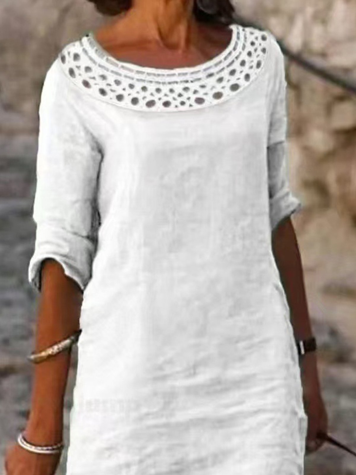 Casual Plain Hollow Out Crew Neck Midi Dress