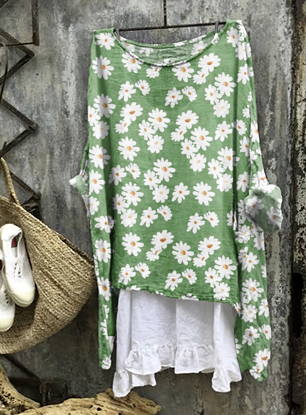Daisy comfortable casual cotton linen long sleeved dress