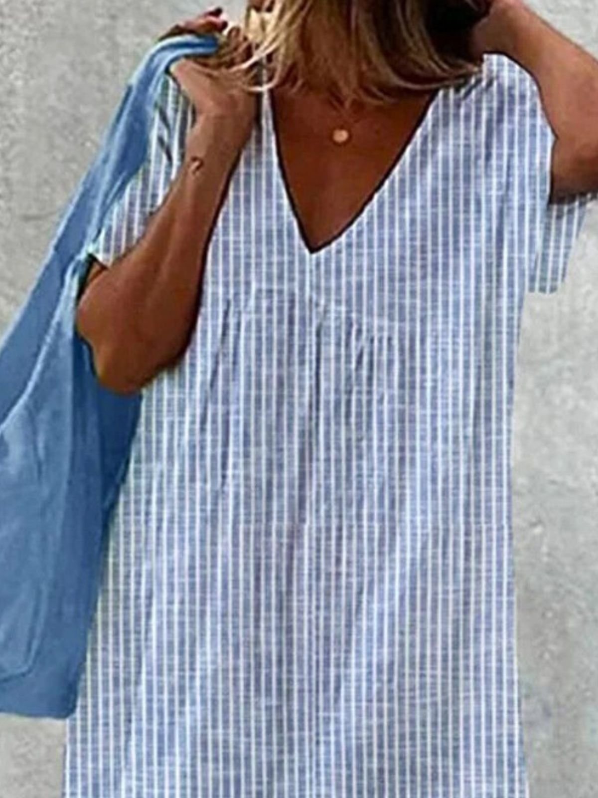 Casual Striped Cotton Dress With No Belt