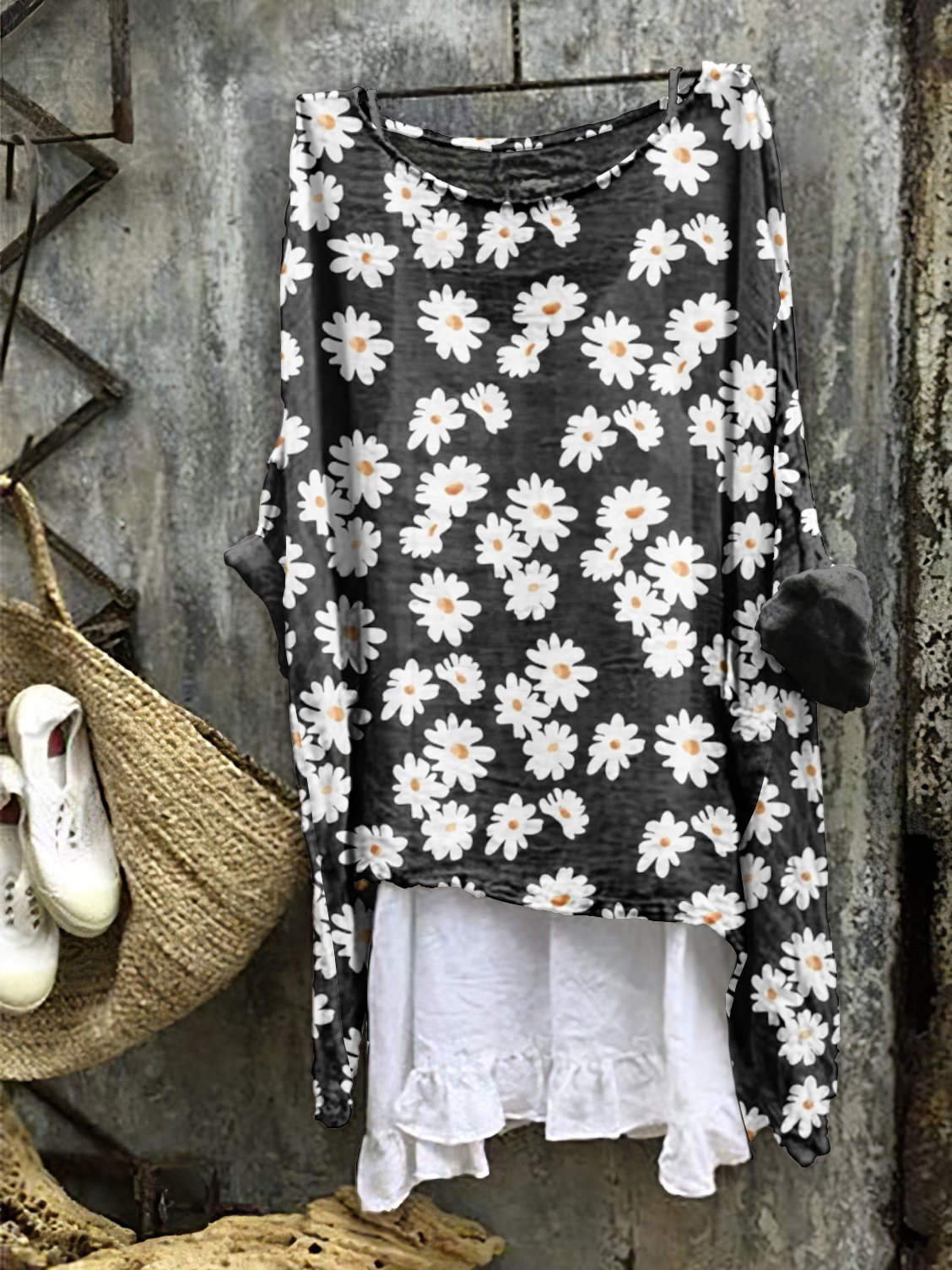 Daisy comfortable casual cotton linen long sleeved dress