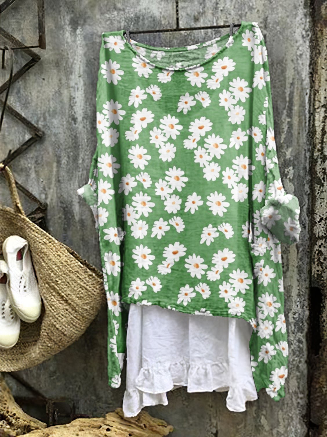 Daisy comfortable casual cotton linen long sleeved dress