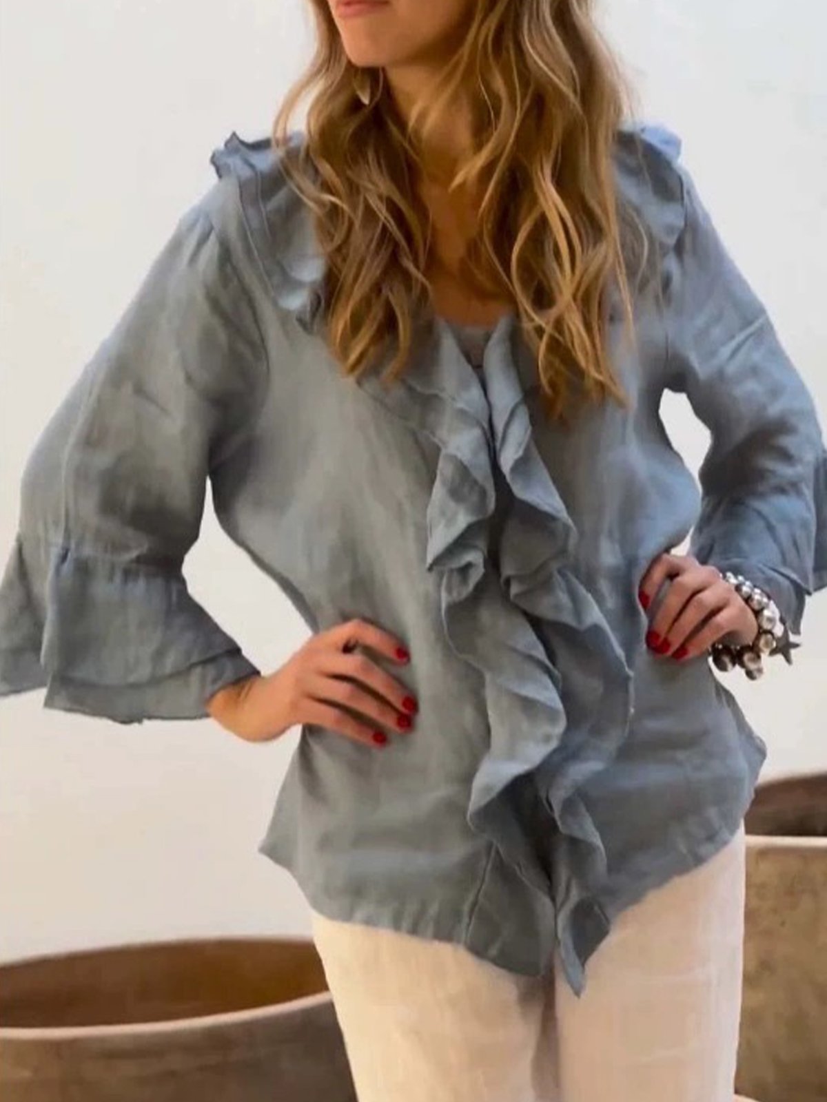 Casual Plain Peplum Blouse