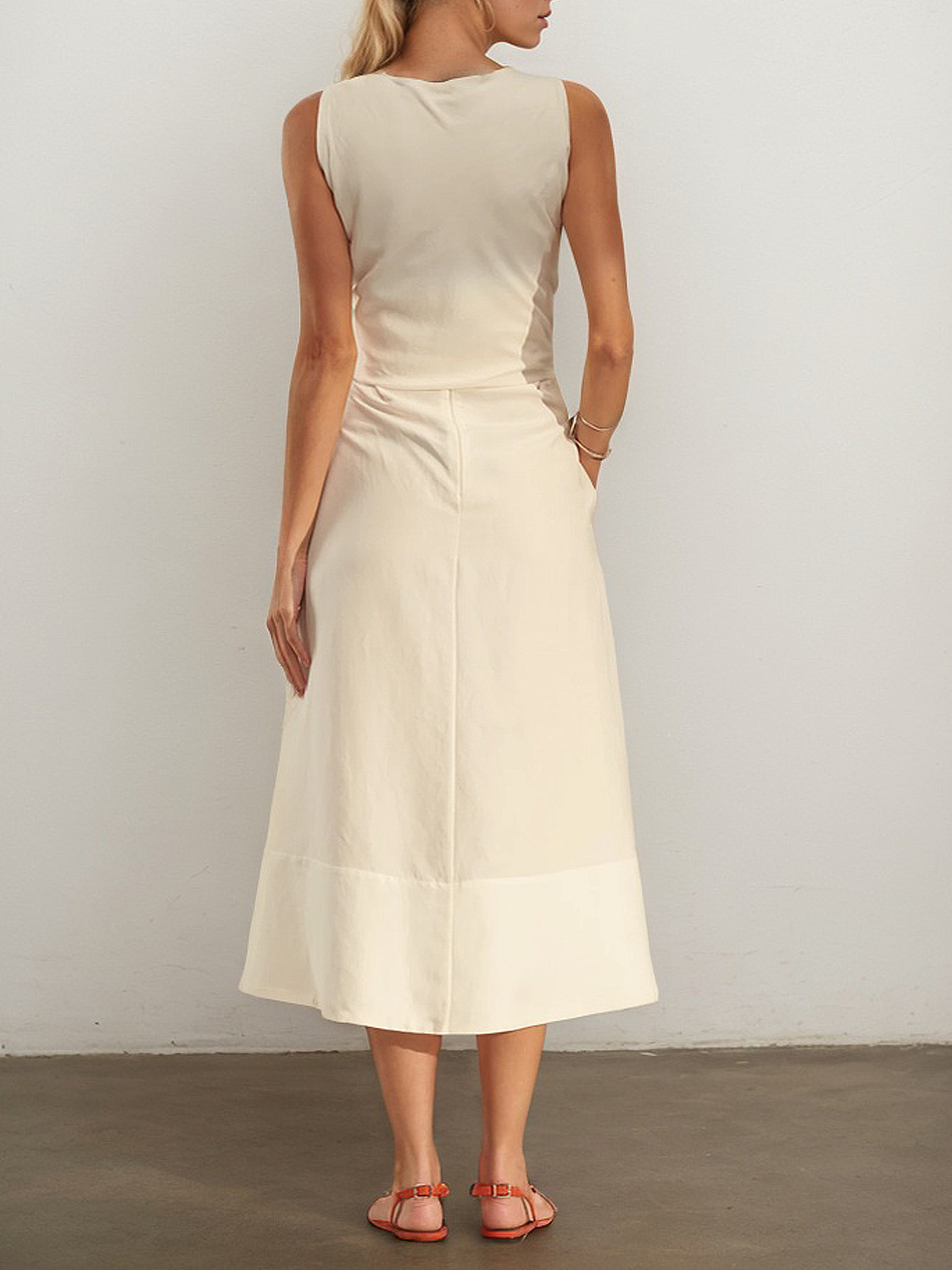Elegant Plain linen-cotton Midi Dress