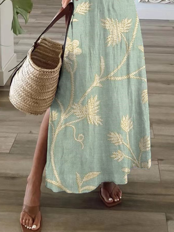 Women's Floral Print Casual V-Neck Short Sleeve Dress