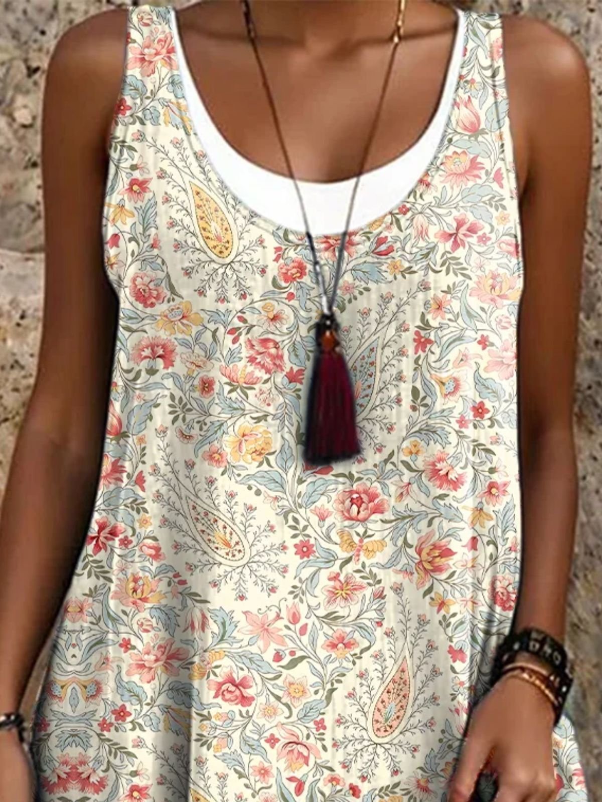 Crew Neck Boho Dress With No