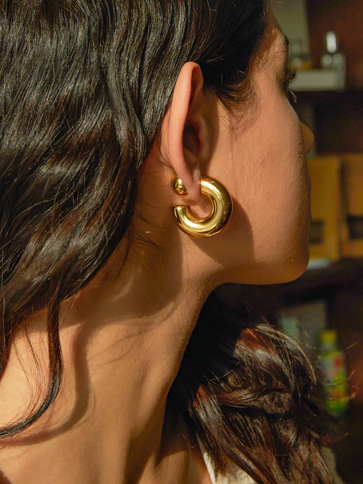 16k Gold Stainless Steel Front And Rear C-shaped Earrings Unique Design High-end Niche Titanium Steel Earrings