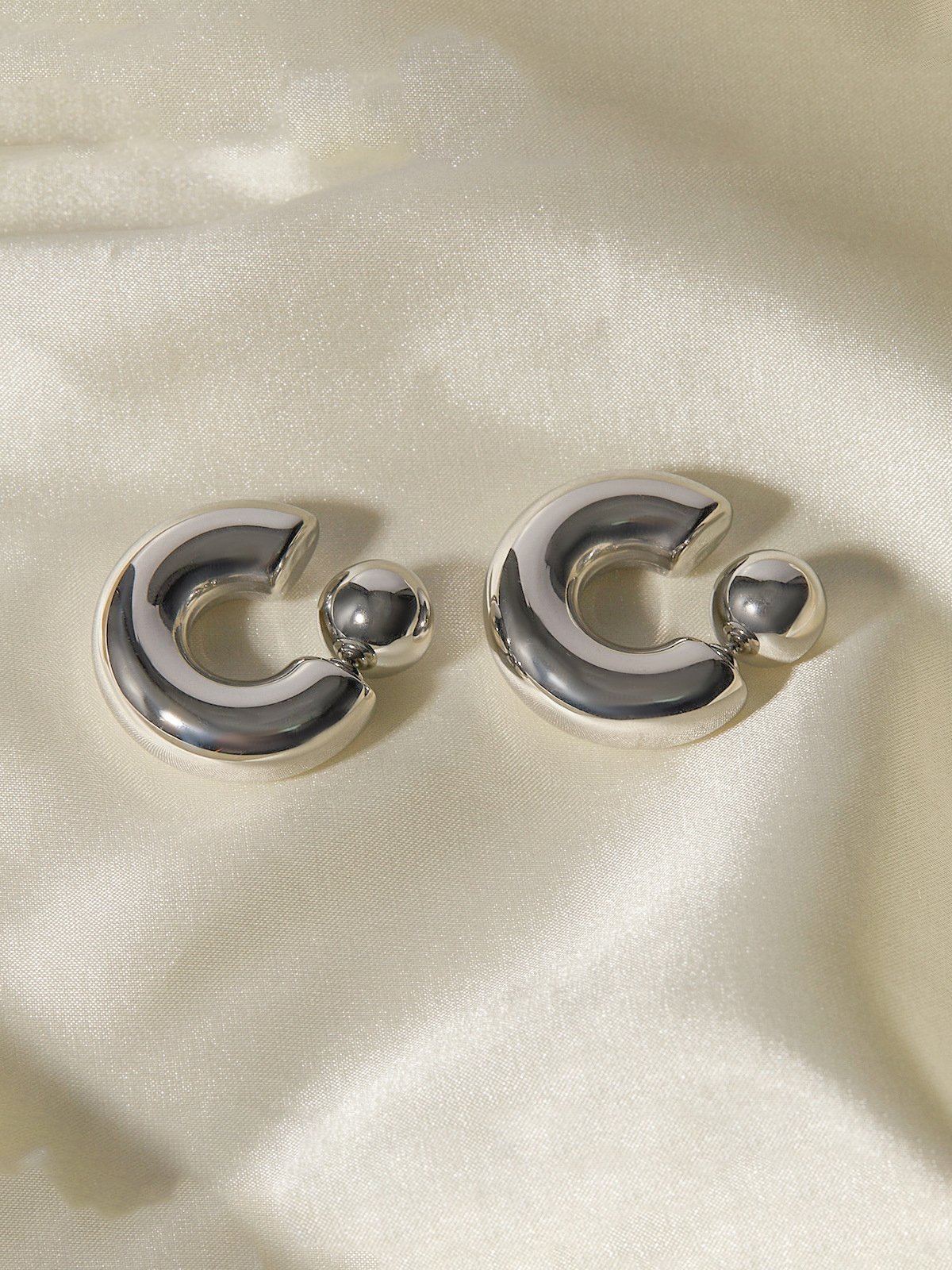 16k Gold Stainless Steel Front And Rear C-shaped Earrings Unique Design High-end Niche Titanium Steel Earrings