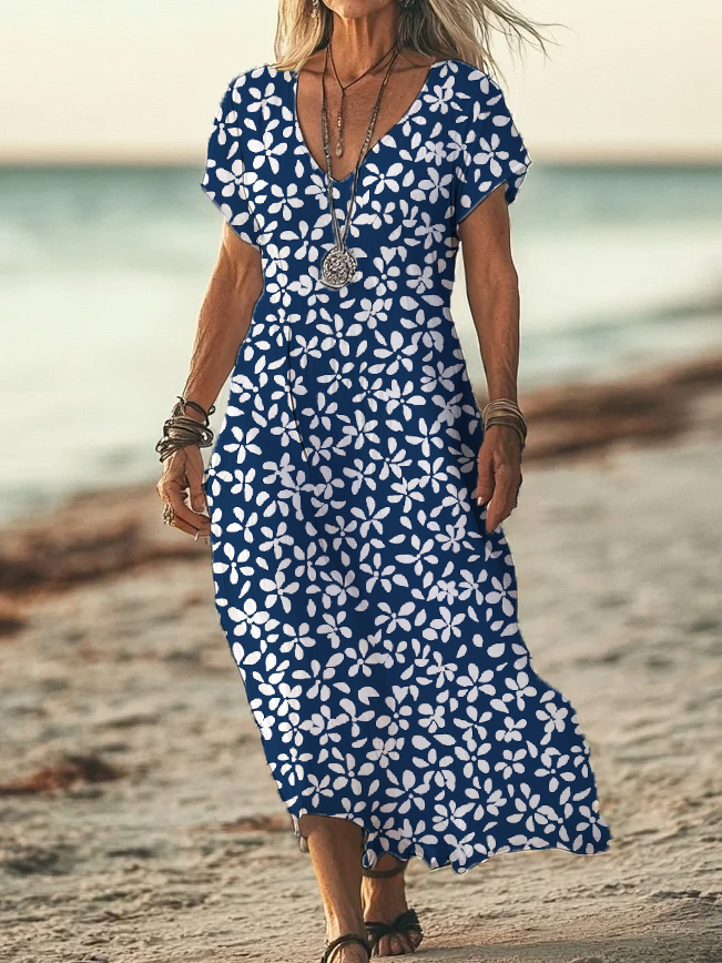 Women's Floral Print Casual V-Neck Short Sleeve Dress