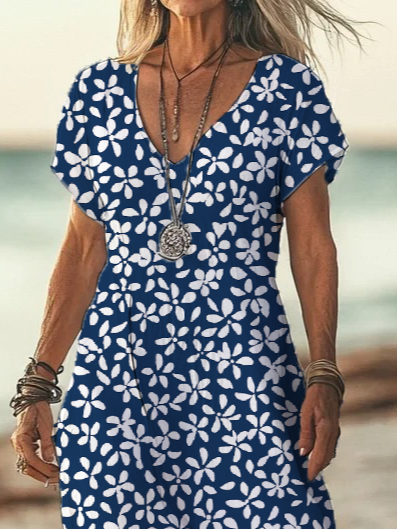 Women's Floral Print Casual V-Neck Short Sleeve Dress