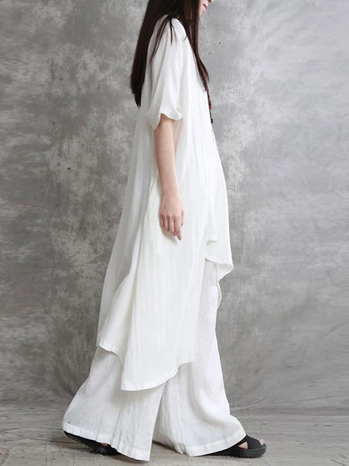 Casual Plain Crew Neck Two-Piece Set