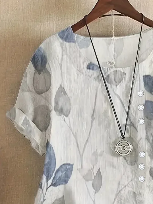Women's Short Sleeve Shirt Summer White Floral Printing Crew Neck Daily Going Out Casual Top