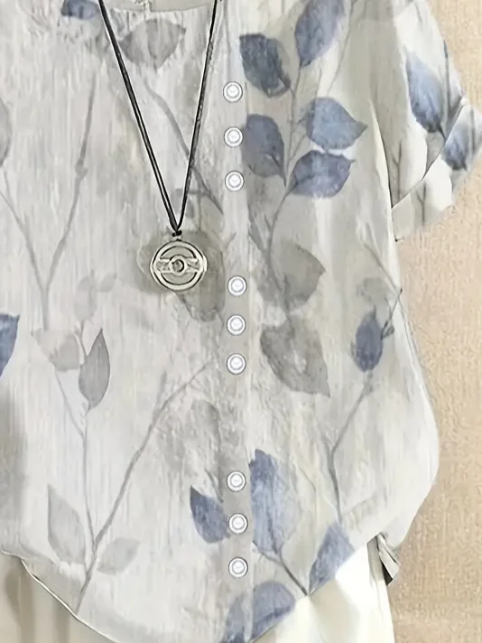 Women's Short Sleeve Shirt Summer White Floral Printing Crew Neck Daily Going Out Casual Top