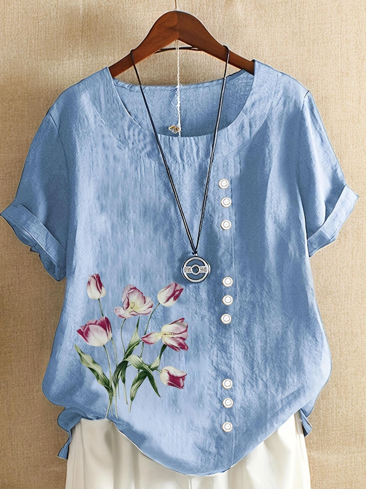 Women's Short Sleeve Shirt Summer White Floral Printing Crew Neck Daily Going Out Casual Top