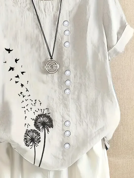 Women's Short Sleeve Shirt Summer White Floral Printing Crew Neck Daily Going Out Casual Top