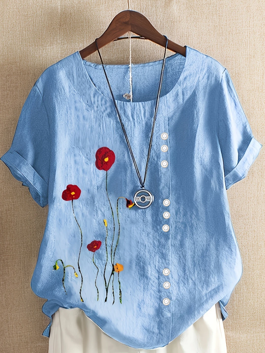 Women's Short Sleeve Shirt Summer White Floral Printing Crew Neck Daily Going Out Casual Top