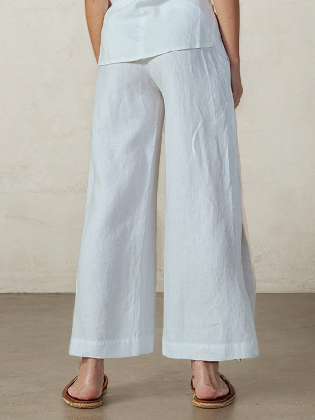 Casual Plain linen-cotton Straight Pants