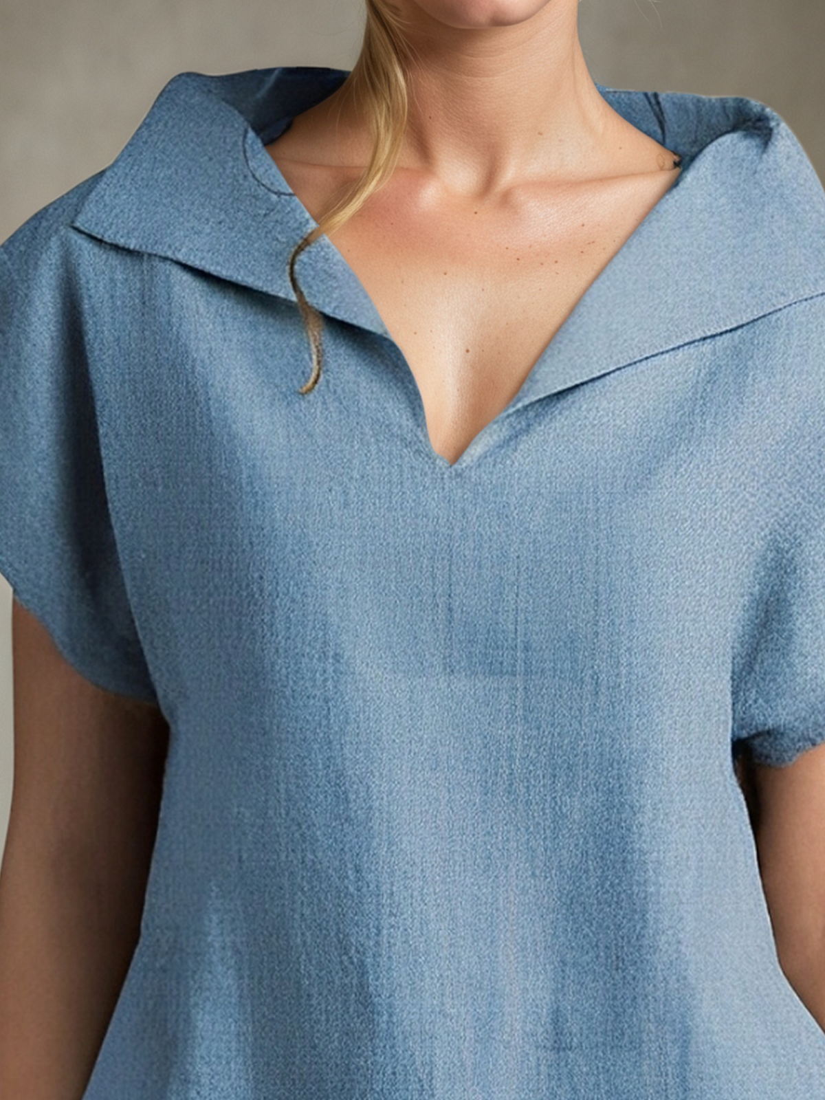 Linen Casual Plain Shawl Collar linen-cotton Blouse