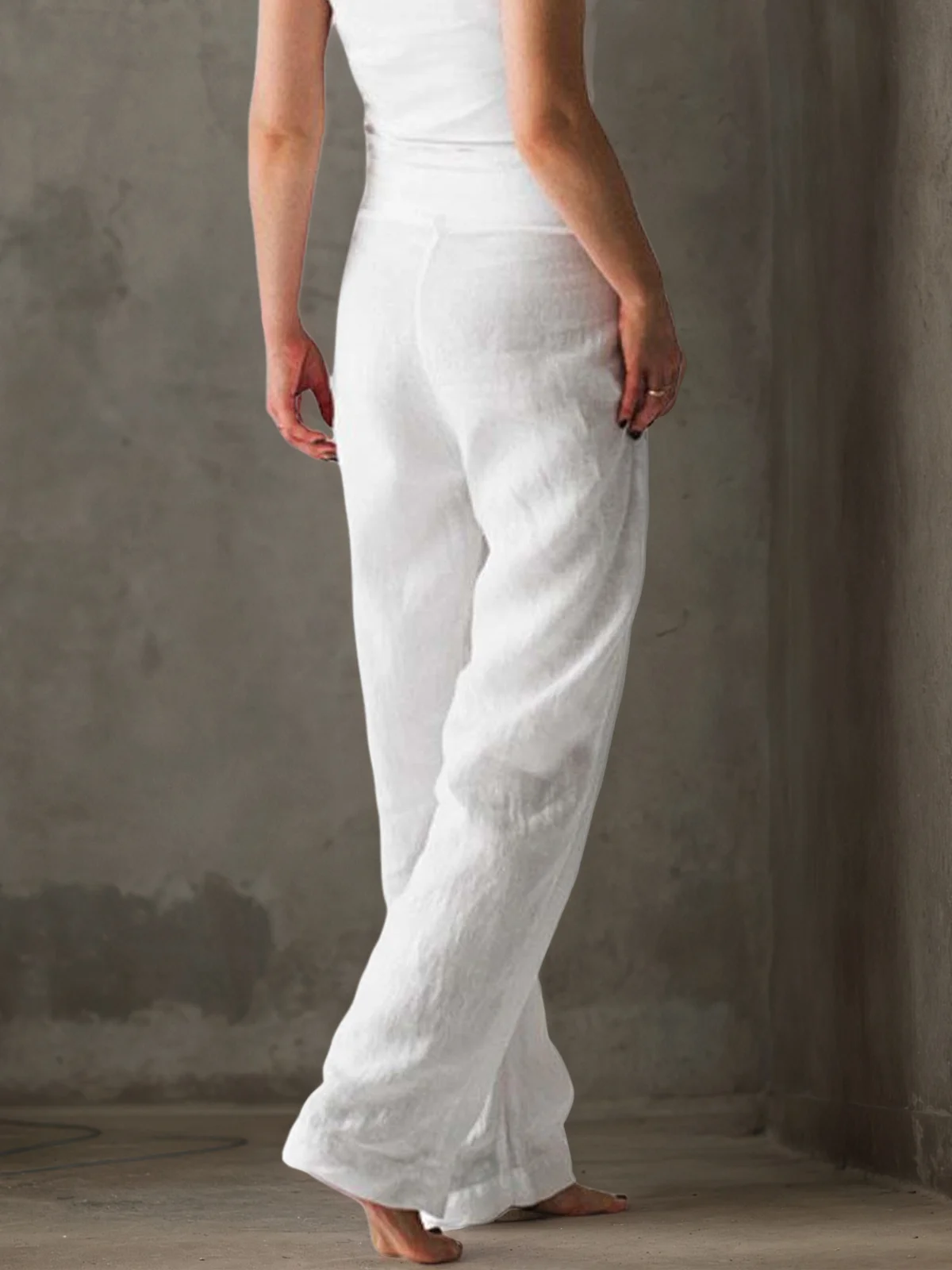 Casual Plain Asymmetric Straight linen-cotton Pants