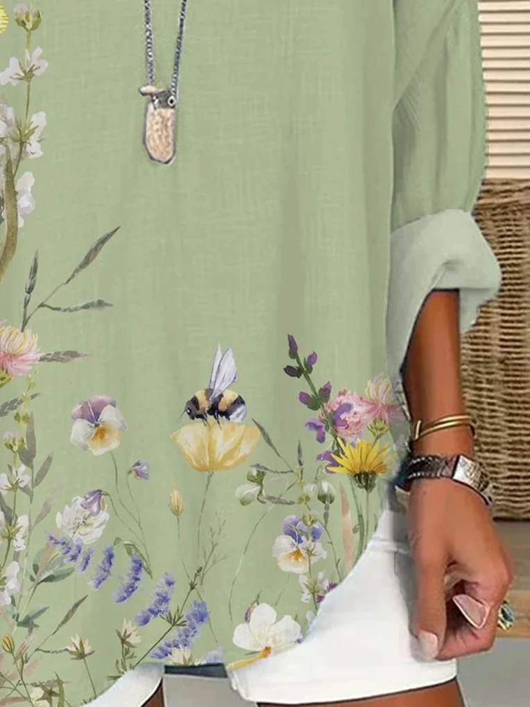 Women's Floral Print Casual V-Neck Shirt