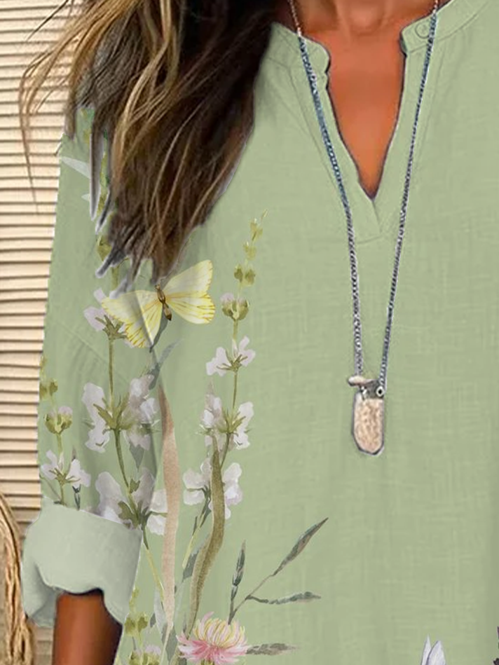 Women's Floral Print Casual V-Neck Shirt