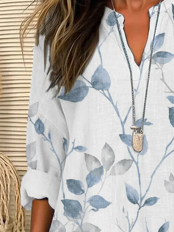 Women's Floral Print Casual V-Neck Shirt