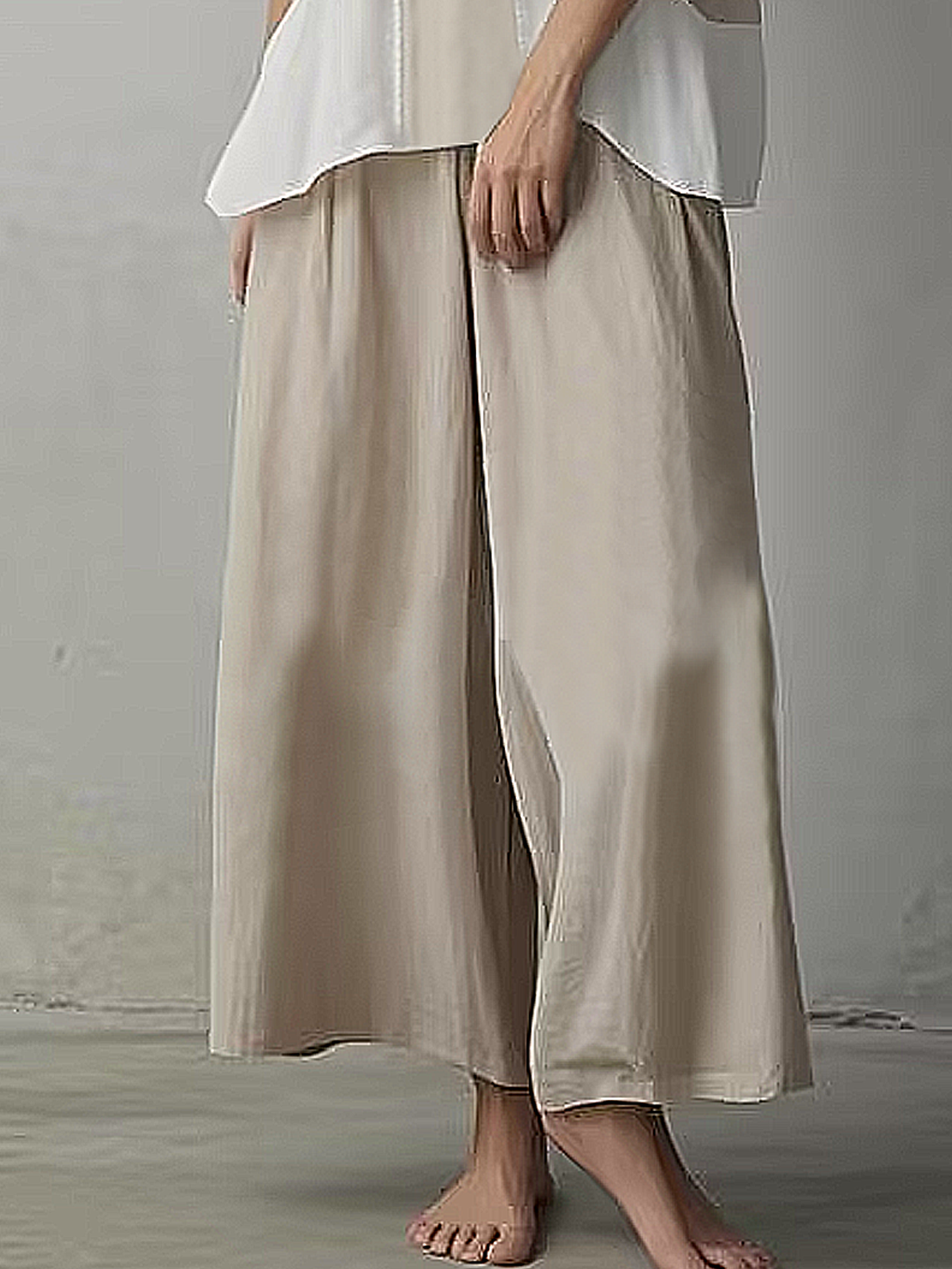 Casual Color Block Crew Neck linen-cotton Two-Piece Set