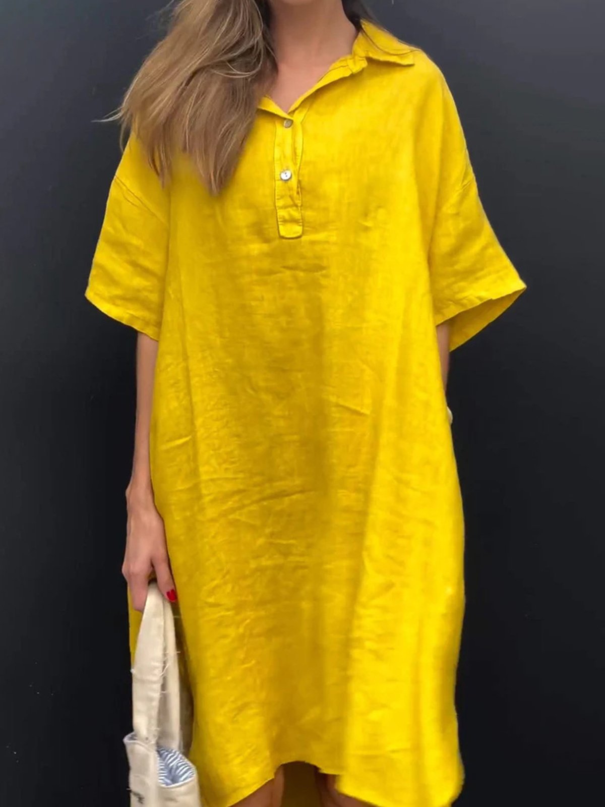 Casual Plain Shirt Collar Midi Dress