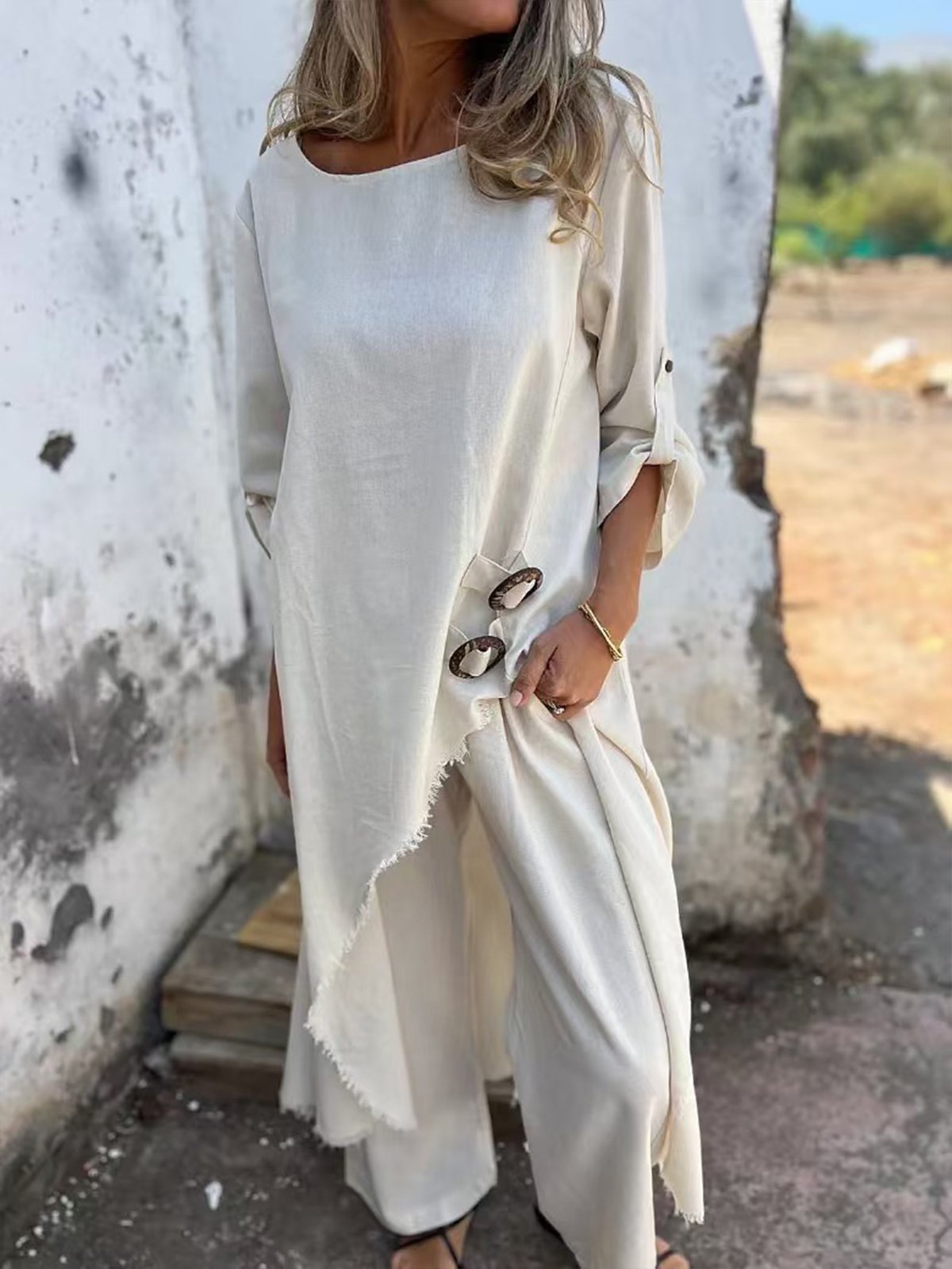 Casual Crew Neck Two-Piece Set