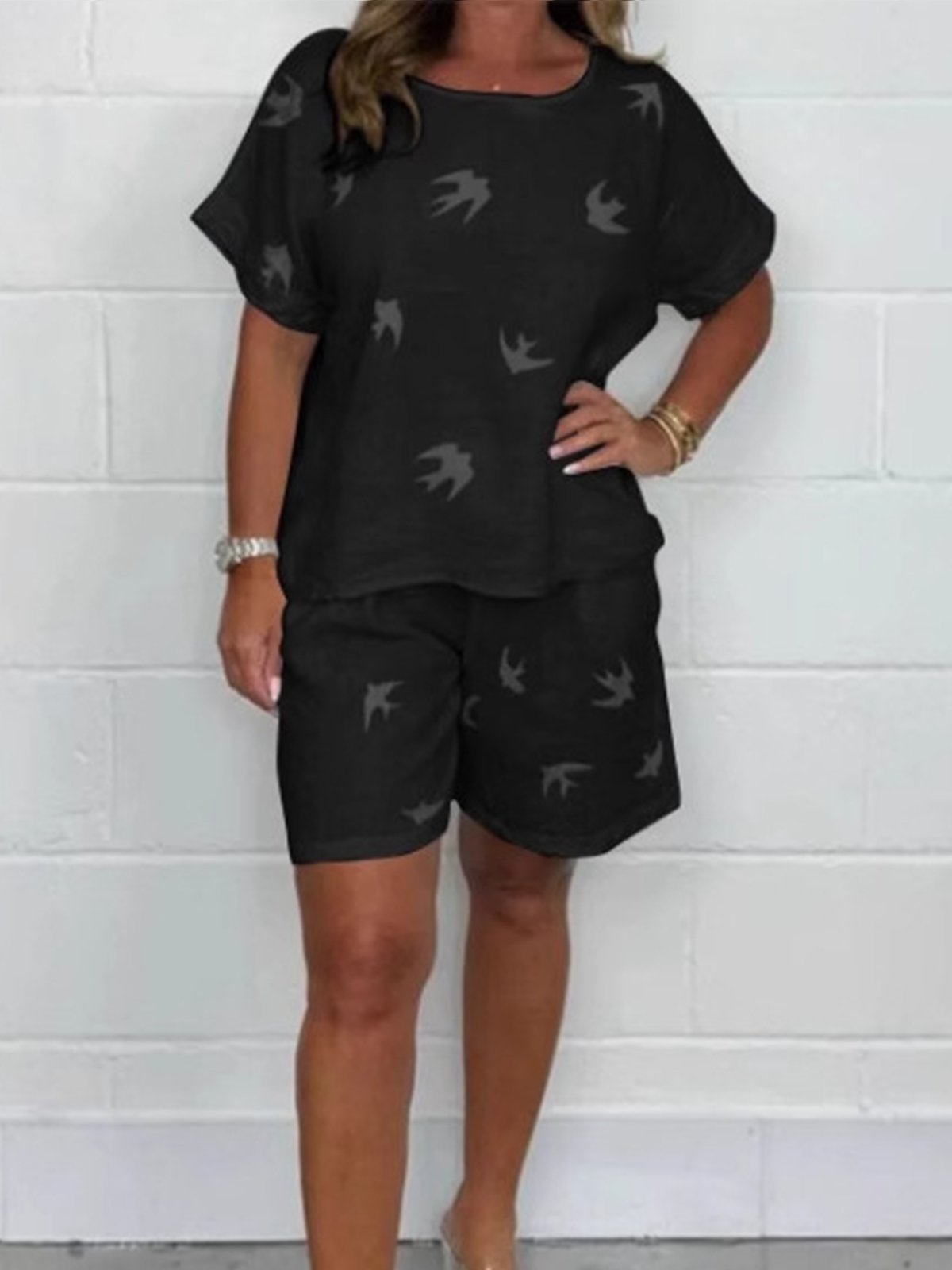 Casual Crew Neck Two-Piece Set