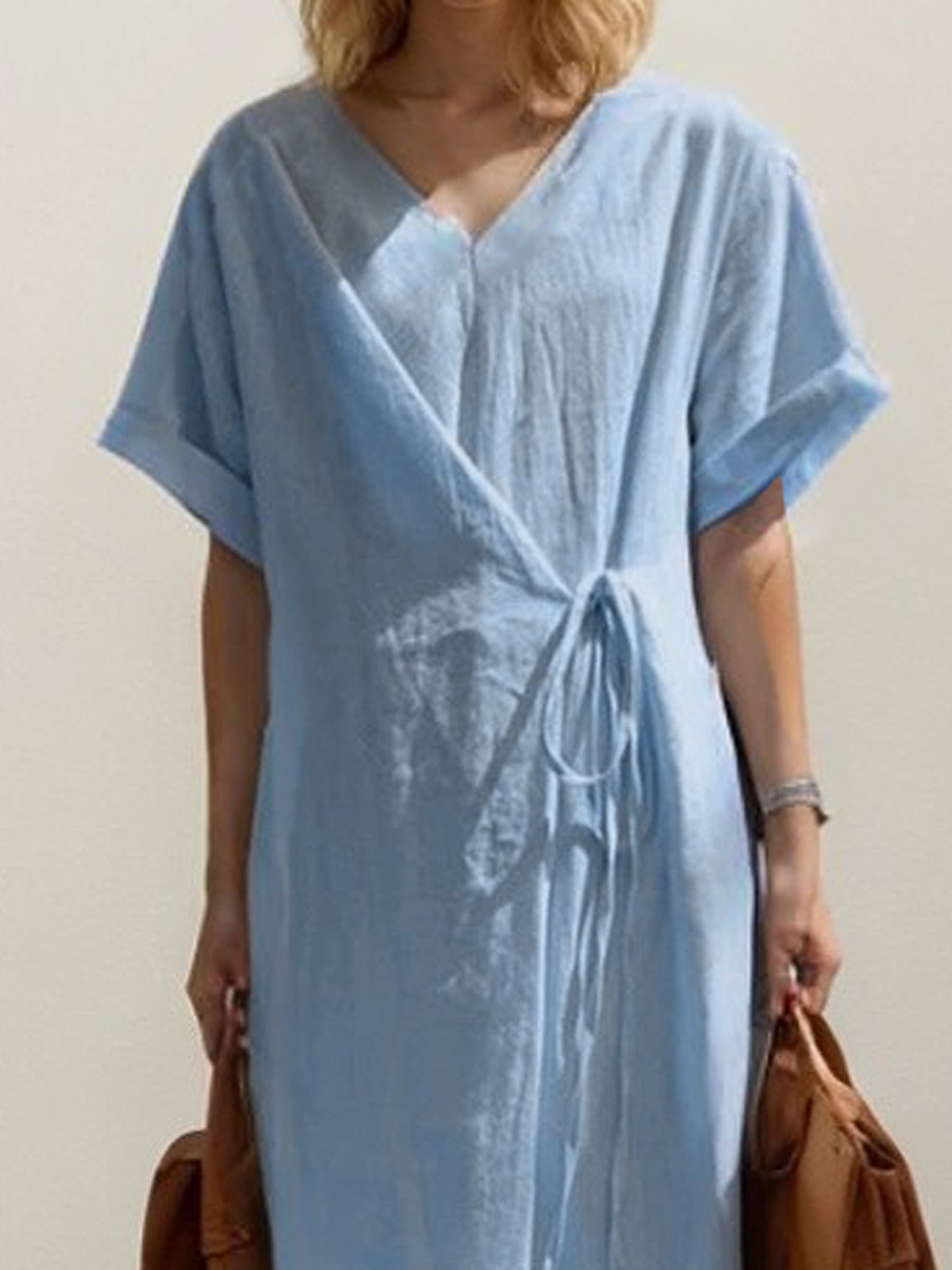Linen Plain Crew Neck Maxi Dress