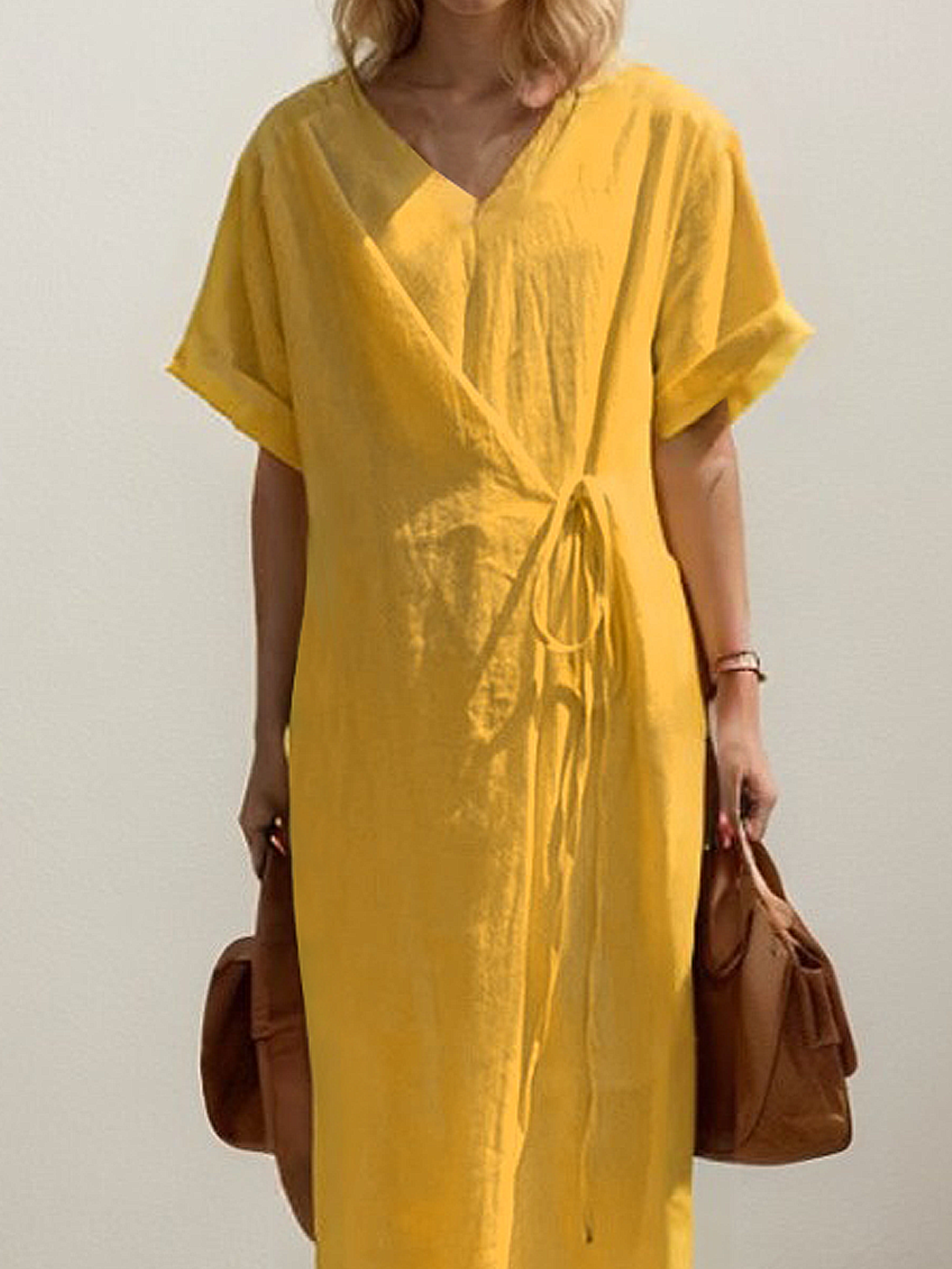 Linen Plain Crew Neck Maxi Dress