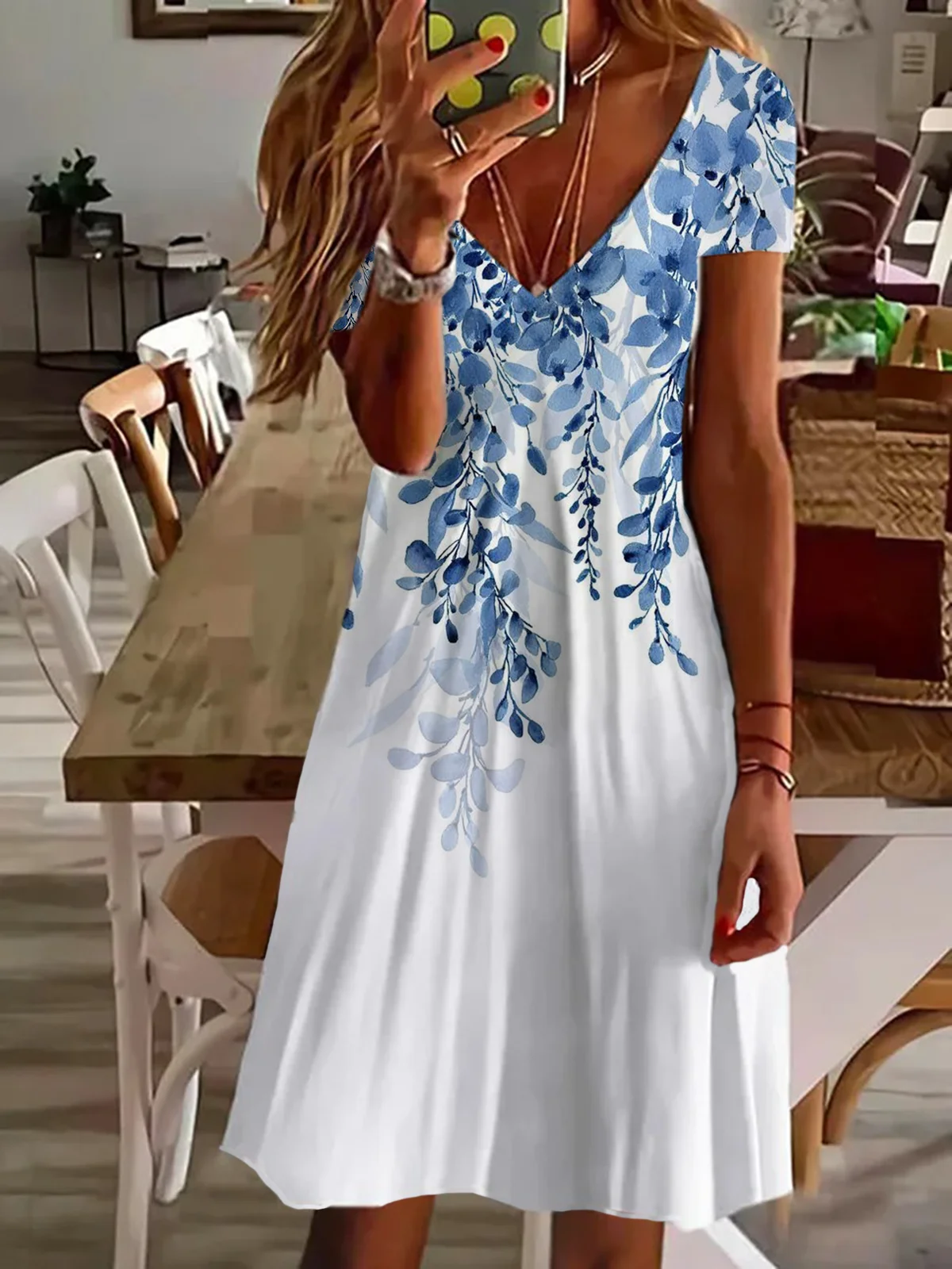 Women's Floral Print Casual V-Neck Short Sleeve Dress