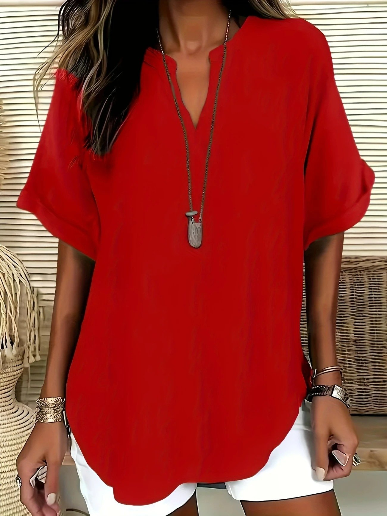 Loose Shawl Collar Cotton Simple Blouse