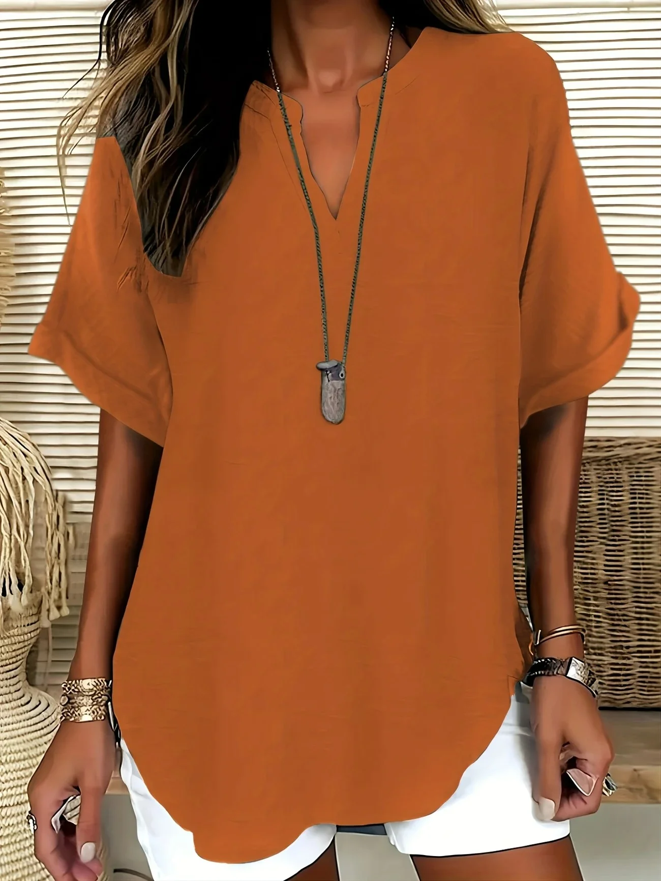 Loose Shawl Collar Cotton Simple Blouse