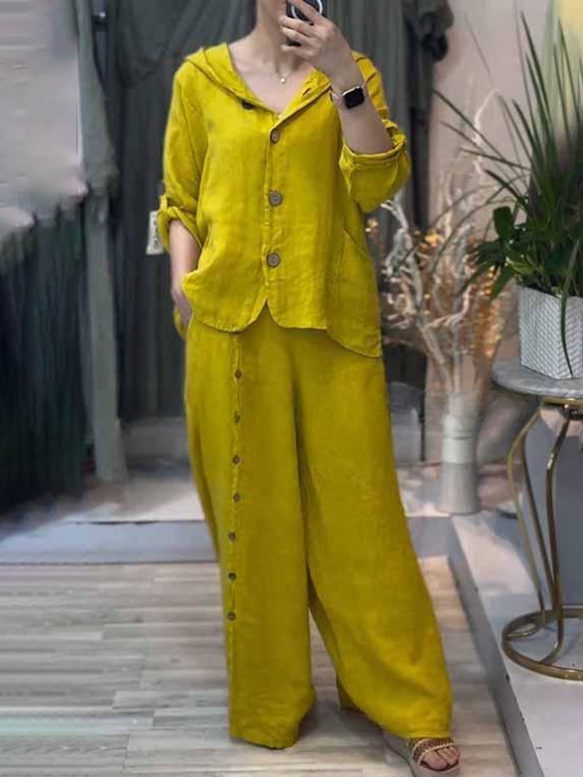 Casual Plain Two-Piece Set