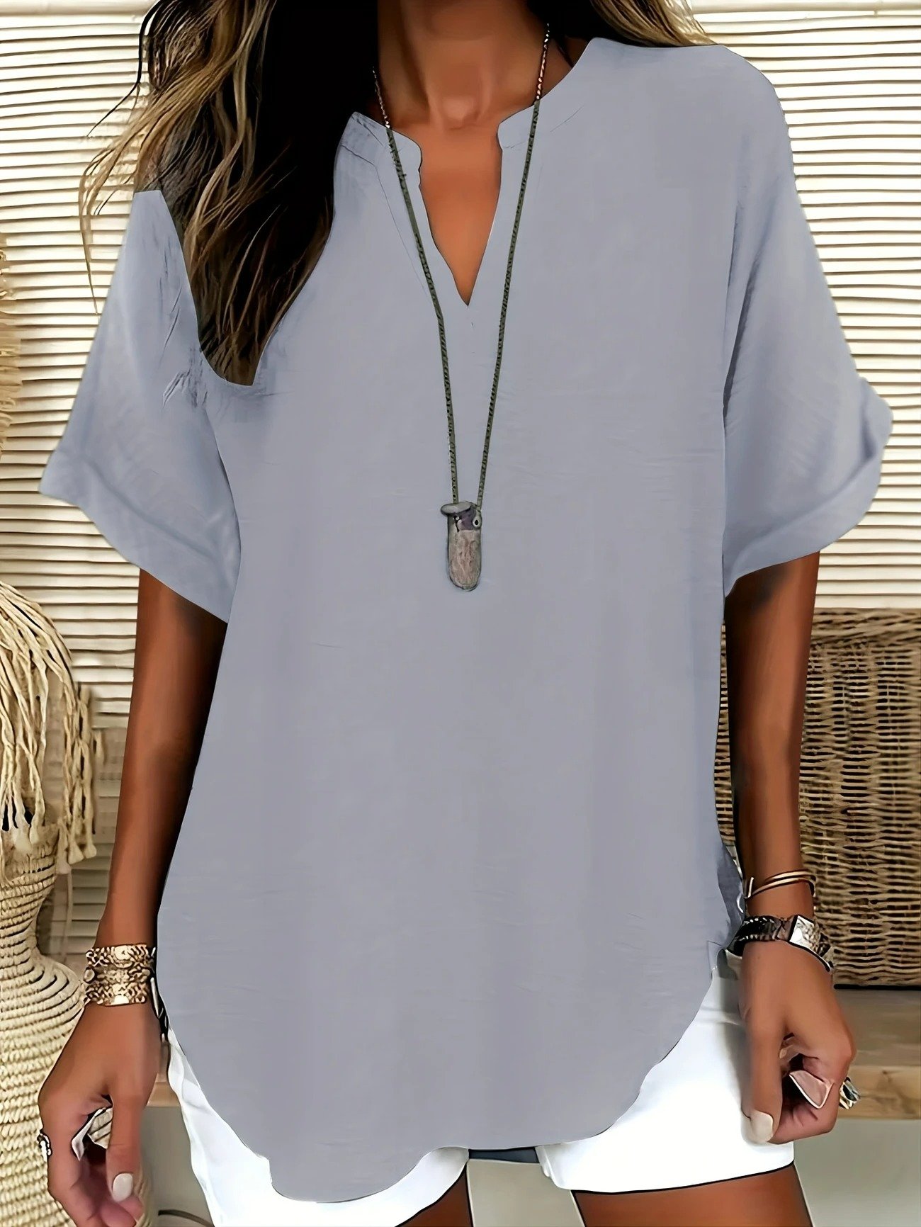 Loose Shawl Collar Cotton Simple Blouse