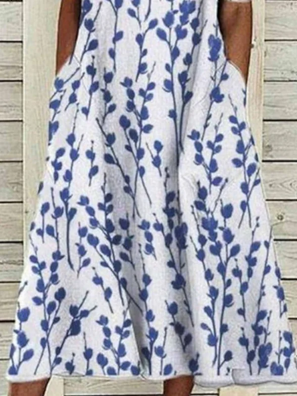 Women's Floral Print Round Neck Everyday Long Casual Shift Dress