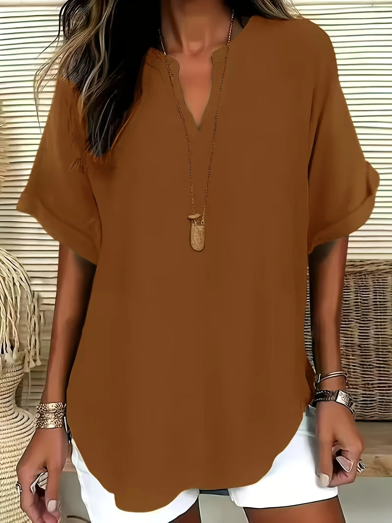 Loose Shawl Collar Cotton Simple Blouse