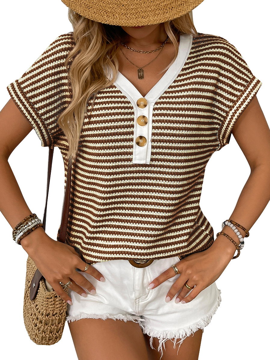 Casual Printing Regular Fit V Neck Knit Top