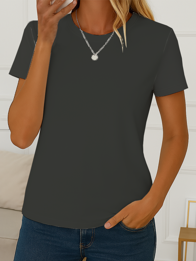 Women Plain Crew Neck Casual Short Sleeve T-shirt