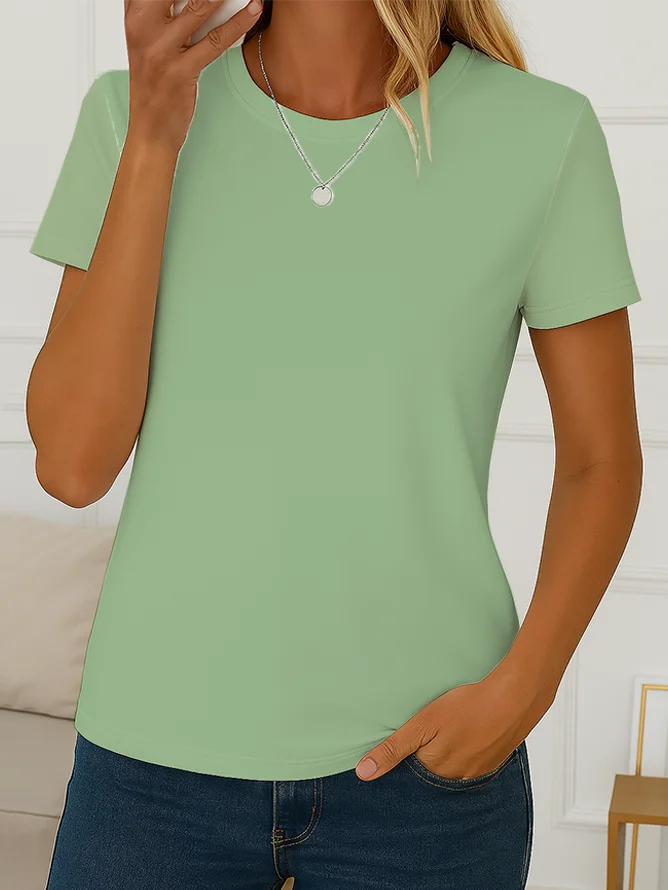 Women Plain Crew Neck Casual Short Sleeve T-shirt