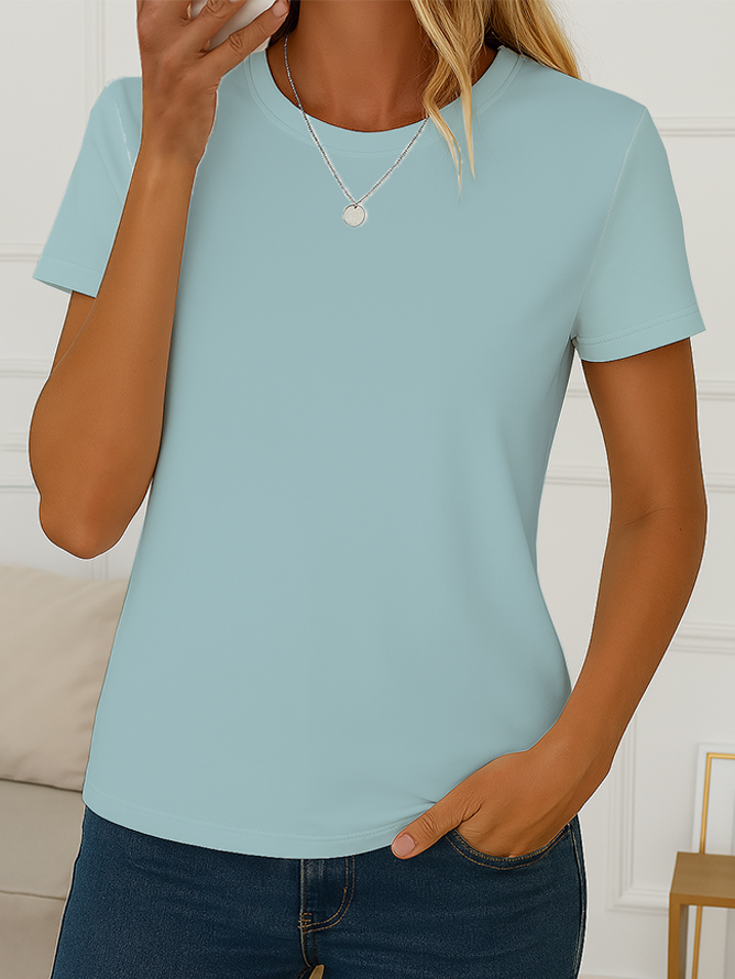 Women Plain Crew Neck Casual Short Sleeve T-shirt