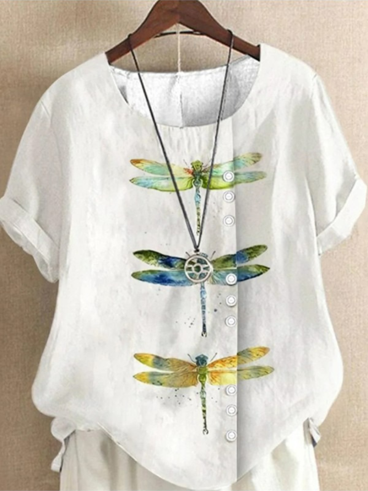 Elegant Crew Neck Dragonfly Blouse