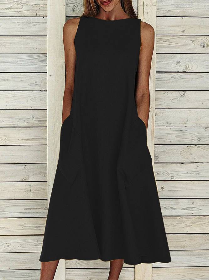 Women's Sleeveless Summer Gray Plain Printing Crew Neck Daily Going Out Casual Maxi H-Line Fit & Flare Dress Dress