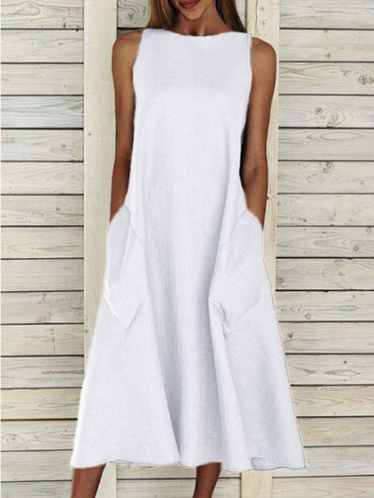 Women's Sleeveless Summer Gray Plain Printing Crew Neck Daily Going Out Casual Maxi H-Line Fit & Flare Dress Dress